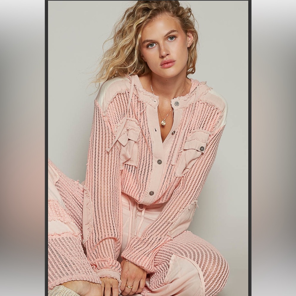 Pink Knit Button-Up Top